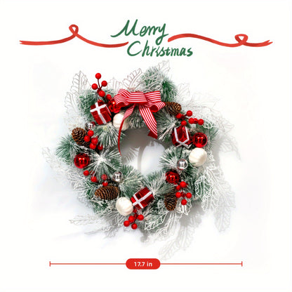 18 Inch Elegant And Beautiful Holiday Wreath, Simulating Plants Such As Snowflakes, Pine Trees, And Berries, Full Of Joyful Atmosphere, Thanksgiving Festival, Christmas Wall, Holiday Parties, Weddings, Birthdays, And Family Party Decorations