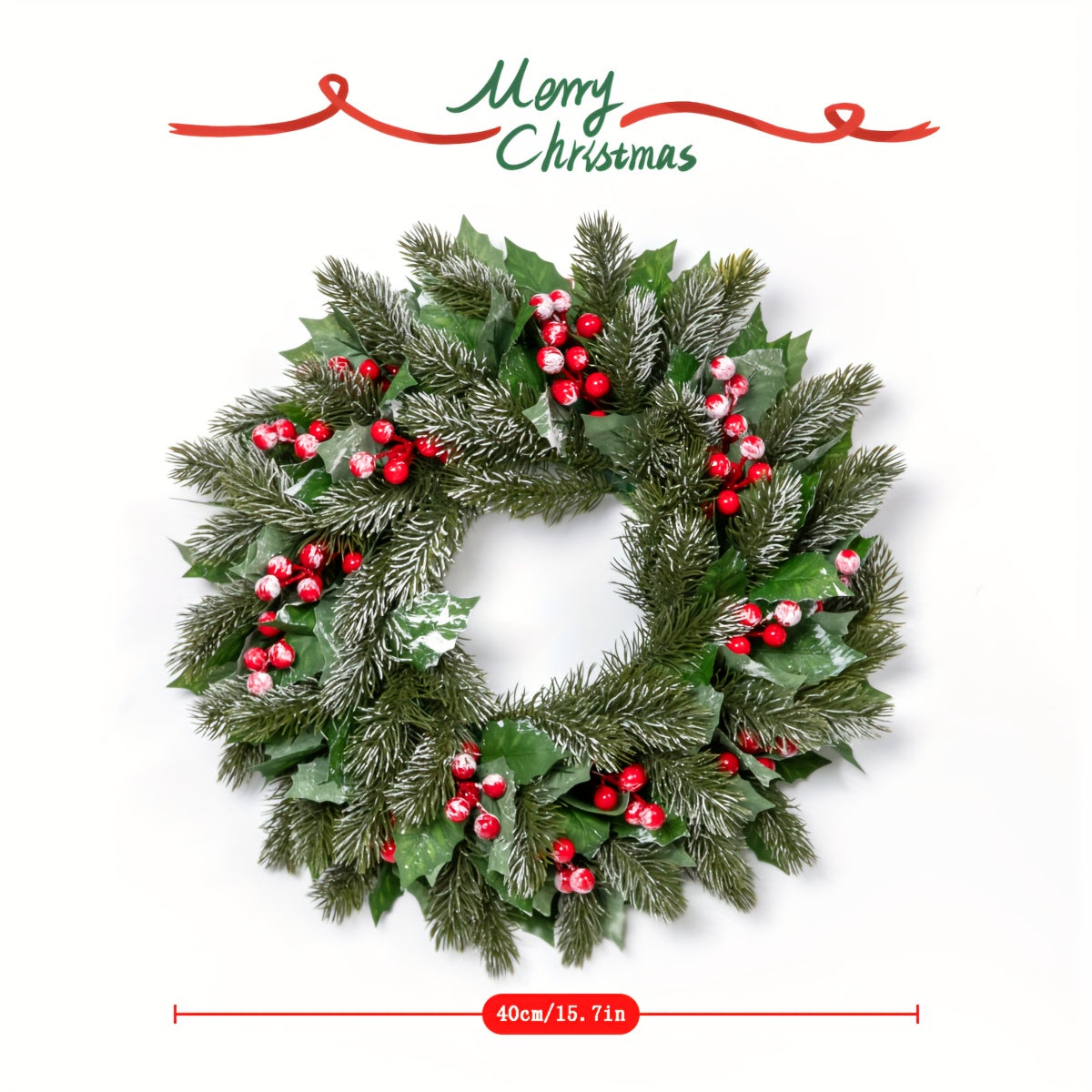 16 Inch Christmas Wreath For Christmas, Holiday Decoration, Home Party