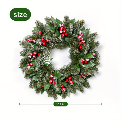 1pc Festive Artificial Christmas Wreath, 15.7in Holiday Garland with Red Berries, Versatile Decoration for Outdoor, Garden, Patio, Home, Dining, Wall, Wedding, Birthday, New Year, Valentine'S Day - No Feathers, Power-Free