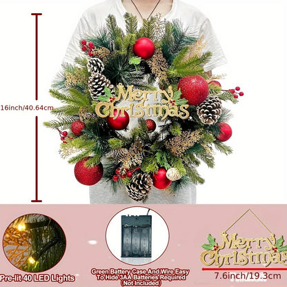 1pc TURNMEON 16 Inch Pre-Lit Christmas Wreath with Timer, 40 LED Lights, \