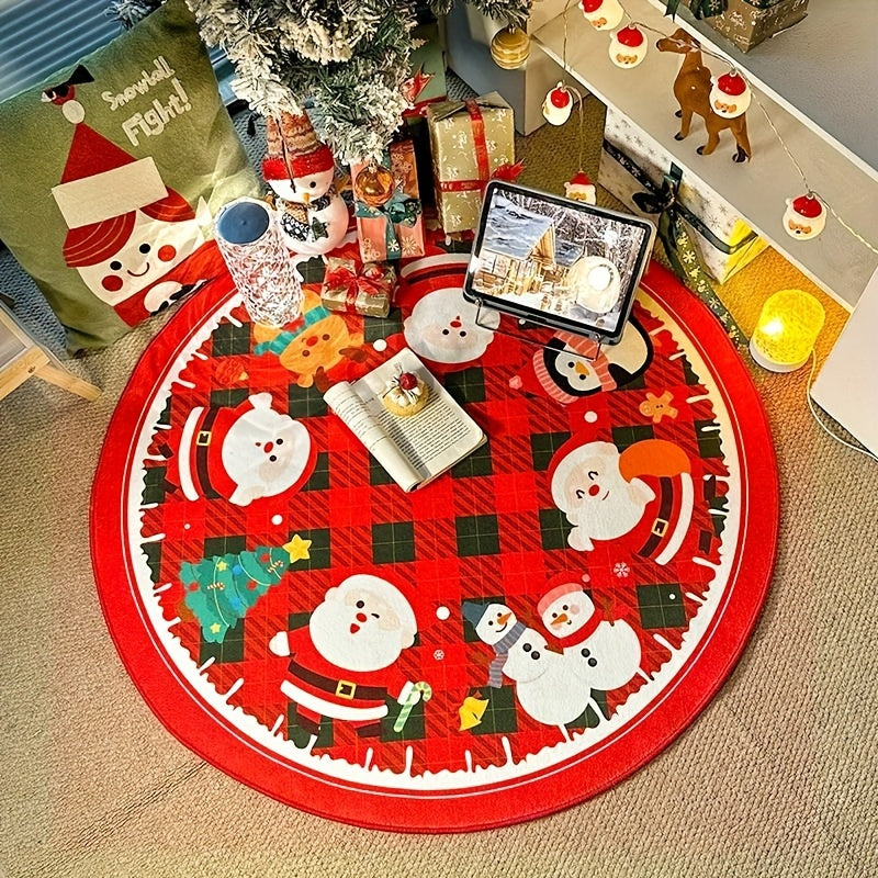 1pc Christmas Snowflake Santa Round Rug - 31.5ft, Non-Slip, Waterproof, Low Pile, Machine Washable - Festive Holiday Decor for Living Room Bedroom - Indoor Use - Perfect Gift for Christmas