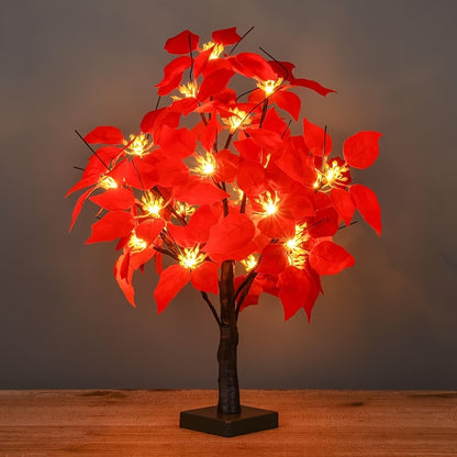 1pc Christmas LED Simulated Red Flower Tree Light - Battery Powered - For Holiday Party & Room Decoration - Perfect Gift for Christmas & Thanksgiving