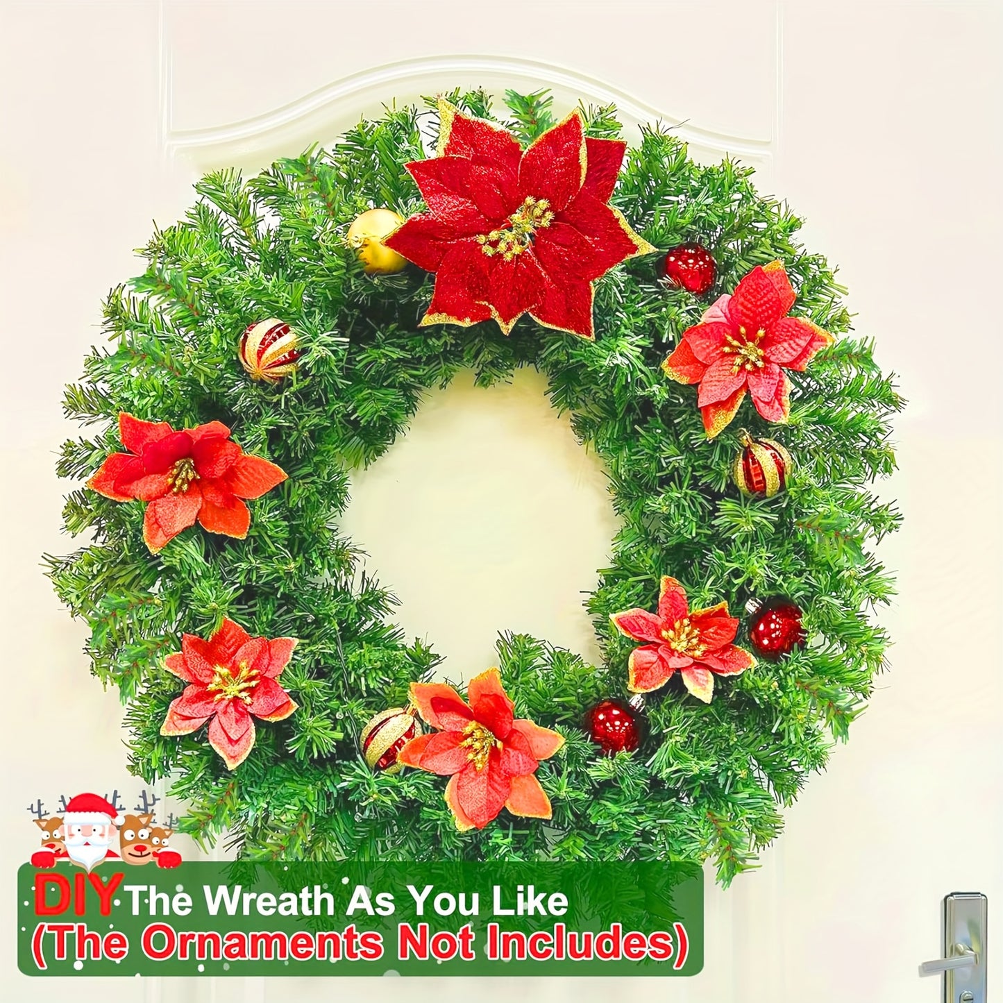 TURNMEON 24 Inch Christmas Wreath with Warm White & Multi-Color Lights, 8 Modes & Timer