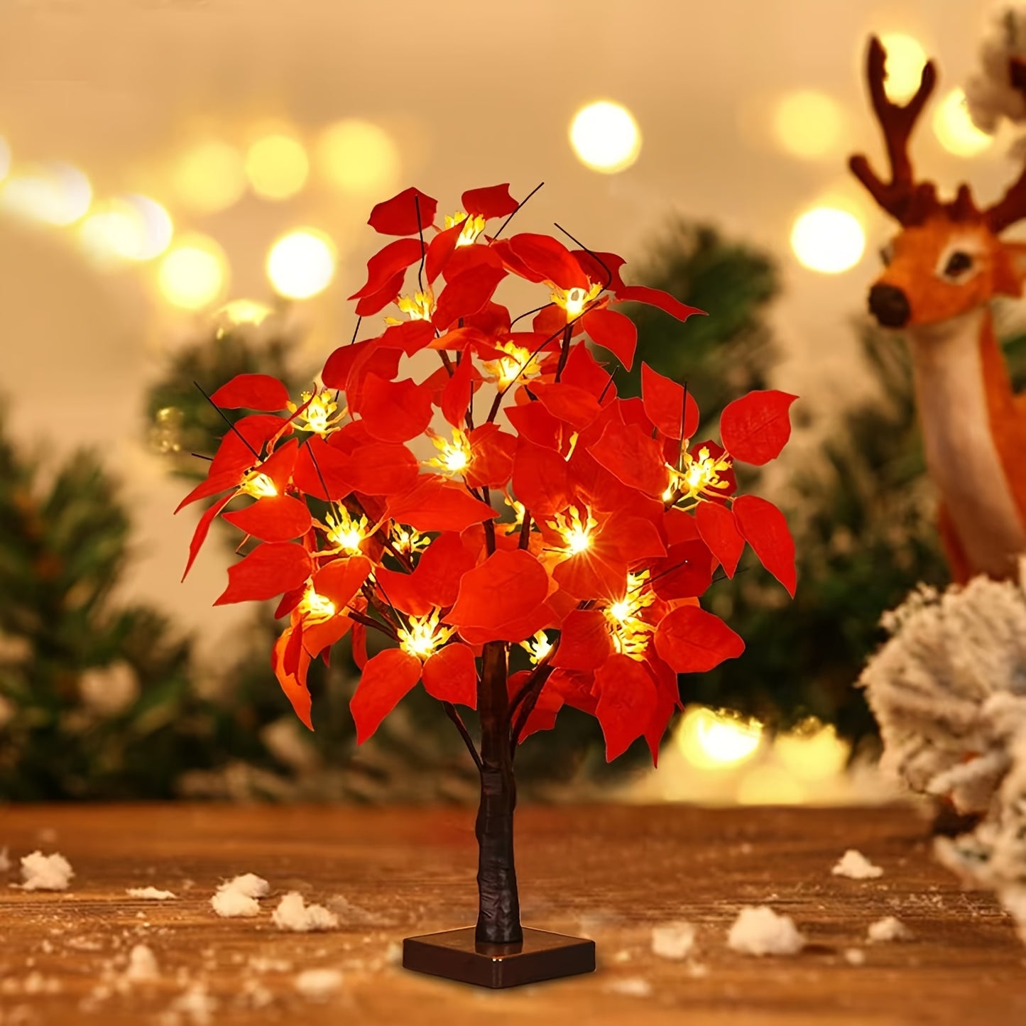 1pc Christmas LED Simulated Red Flower Tree Light - Battery Powered - For Holiday Party & Room Decoration - Perfect Gift for Christmas & Thanksgiving