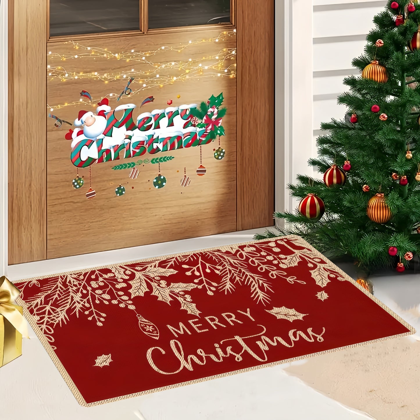 1pc Merry Christmas Doormat - Non-Slip, Lightweight, Washable, Polyester and TPR with PVC Backing, Low Pile Area Rug - For Living Room, Bedroom, Laundry, Kitchen, Entryway - Perfect Holiday Decor Gift