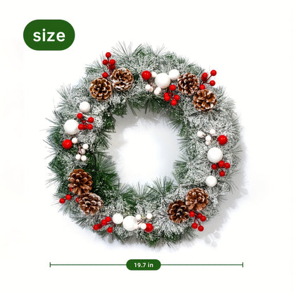 1pc Festive Artificial Christmas Wreath - Unlit, No Feathers, Art Deco Style, Wall Hanging Design for Front Door, Outdoor, Hallway, Home & Holiday Decor - No Electricity Needed