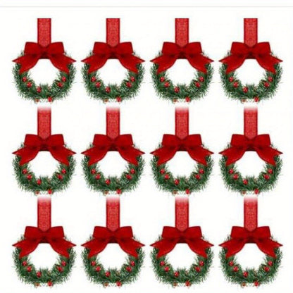 12pcs 21.7*5.12inches Christmas Wreath with Simulation Pine And Bowknot Silk Ribbon Christmas Garland for Stair Fireplace Decoration Christmas Home Wreath