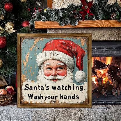 Charming Rustic Santa Woodcut Sign - Perfect for Home & Bathroom Decor, Ideal Christmas Wall Art, Christmas Decor