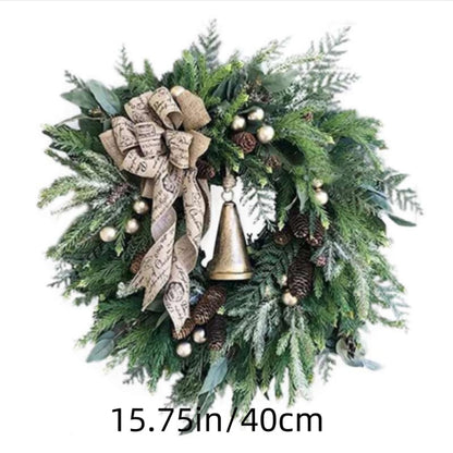 Christmas Wreath Artificial Large Rustic Christmas Wreath with Pine Cones Bow Ribbon Hanging Wall Home Christmas Decorations Garlands for Porch Outdoor Holiday Winter Decor