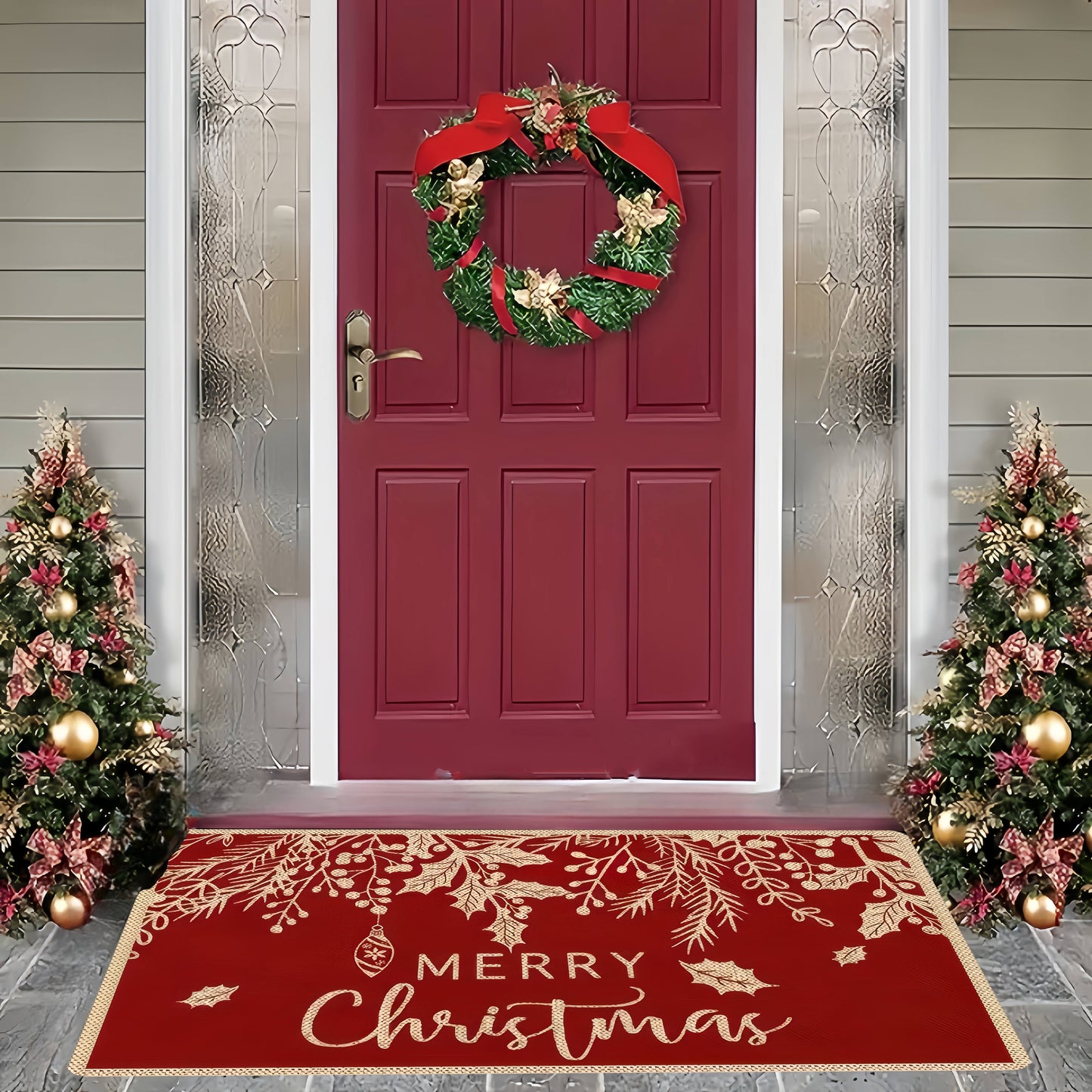 1pc Merry Christmas Doormat - Non-Slip, Lightweight, Washable, Polyester and TPR with PVC Backing, Low Pile Area Rug - For Living Room, Bedroom, Laundry, Kitchen, Entryway - Perfect Holiday Decor Gift