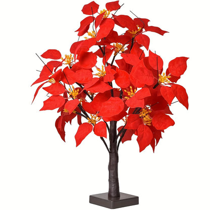 1pc Christmas LED Simulated Red Flower Tree Light - Battery Powered - For Holiday Party & Room Decoration - Perfect Gift for Christmas & Thanksgiving