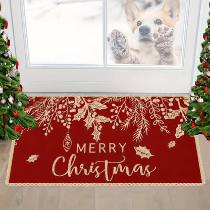 1pc Merry Christmas Doormat - Non-Slip, Lightweight, Washable, Polyester and TPR with PVC Backing, Low Pile Area Rug - For Living Room, Bedroom, Laundry, Kitchen, Entryway - Perfect Holiday Decor Gift