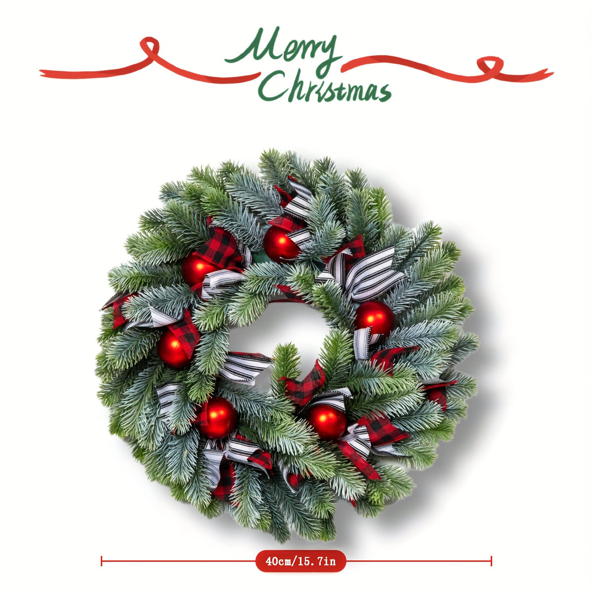 16 Inch Christmas Wreath, Classic Christmas Wreath, Holiday Decoration, Suitable For Christmas, Home Party