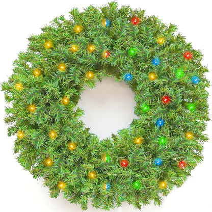 TURNMEON 24 Inch Christmas Wreath with Warm White & Multi-Color Lights, 8 Modes & Timer