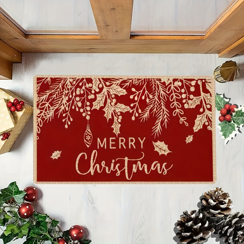 1pc Merry Christmas Doormat - Non-Slip, Lightweight, Washable, Polyester and TPR with PVC Backing, Low Pile Area Rug - For Living Room, Bedroom, Laundry, Kitchen, Entryway - Perfect Holiday Decor Gift