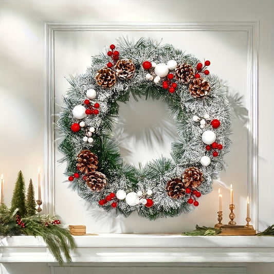 1pc Festive Artificial Christmas Wreath - Unlit, No Feathers, Art Deco Style, Wall Hanging Design for Front Door, Outdoor, Hallway, Home & Holiday Decor - No Electricity Needed