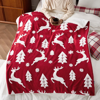 Cozy Bedsure Christmas Sherpa Blanket - Luxury Holiday Deer Design, Warm & Soft Throw for Home Decor, Machine Washable, Christmas Decor